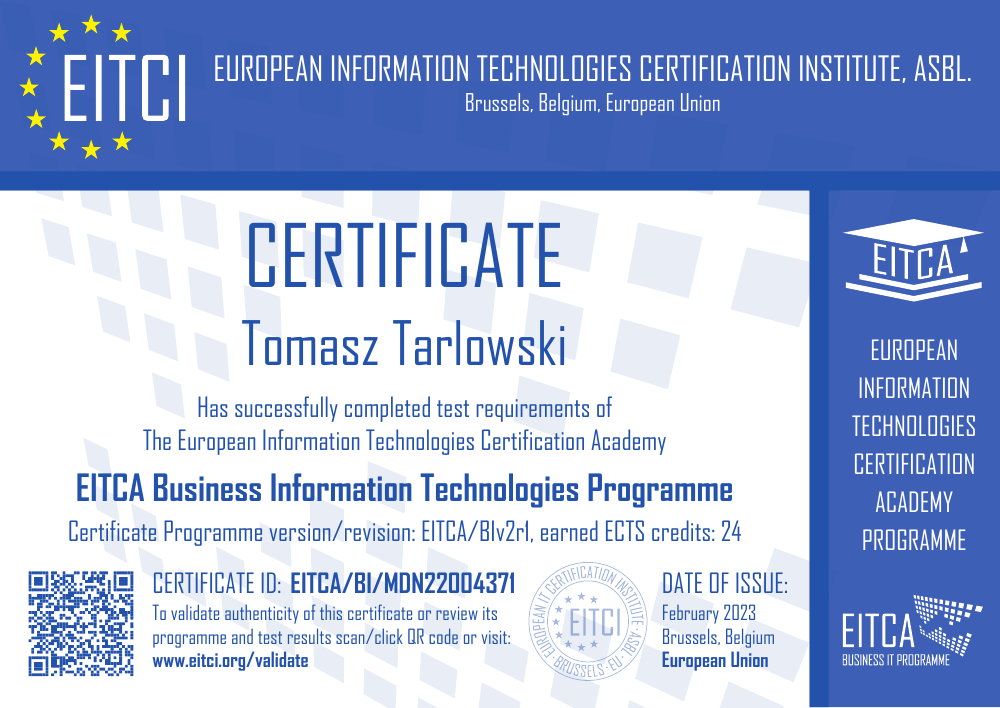 Original certificate EITCA/BI – Tomasz Tarlowski