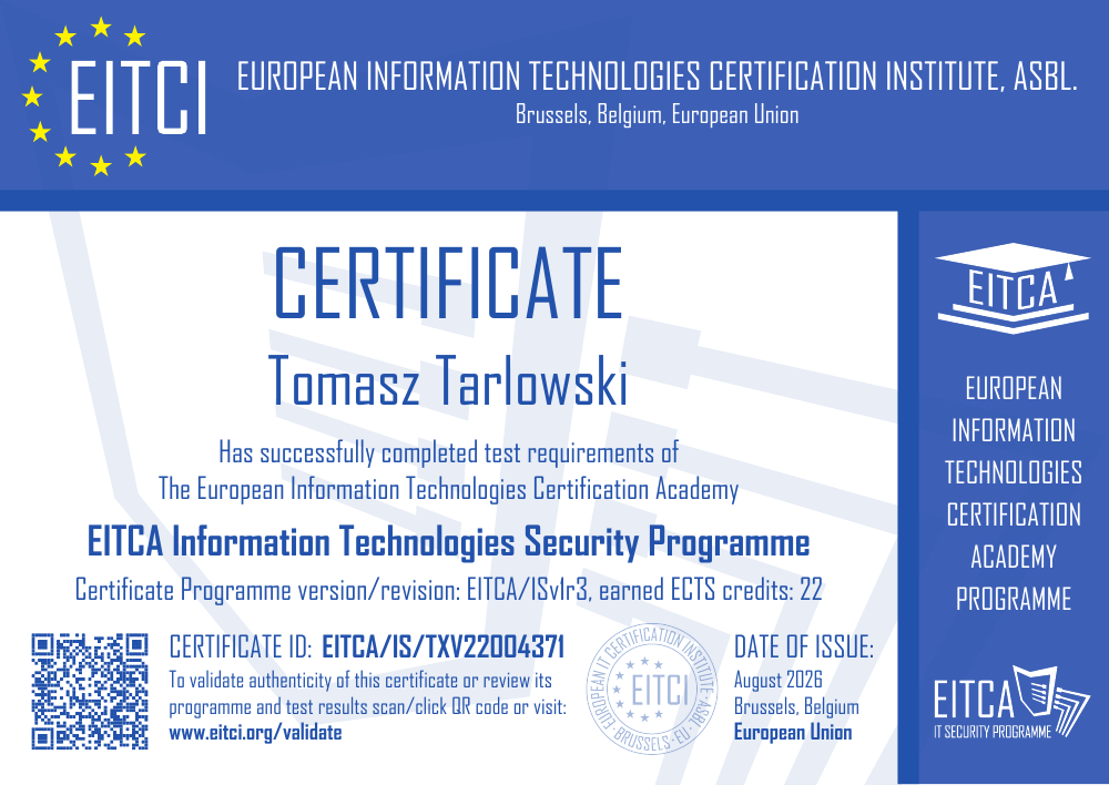 Original certificate EITCA/IS – Tomasz Tarlowski